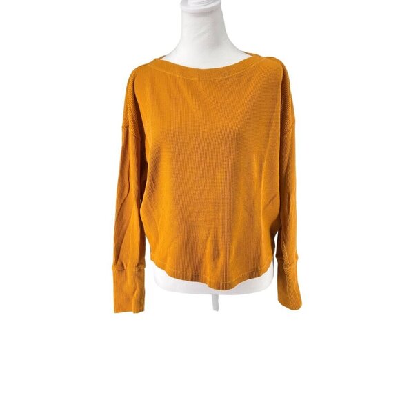 Anthropologie Akemi + Kin Mustard Waffle Knit Pullover Top Sz S EUC Casual - Picture 1 of 10